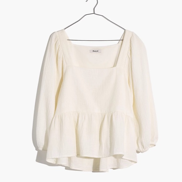 Madewell Tops - Madewell Cream Balloon Sleeve Peplum Peasant Top